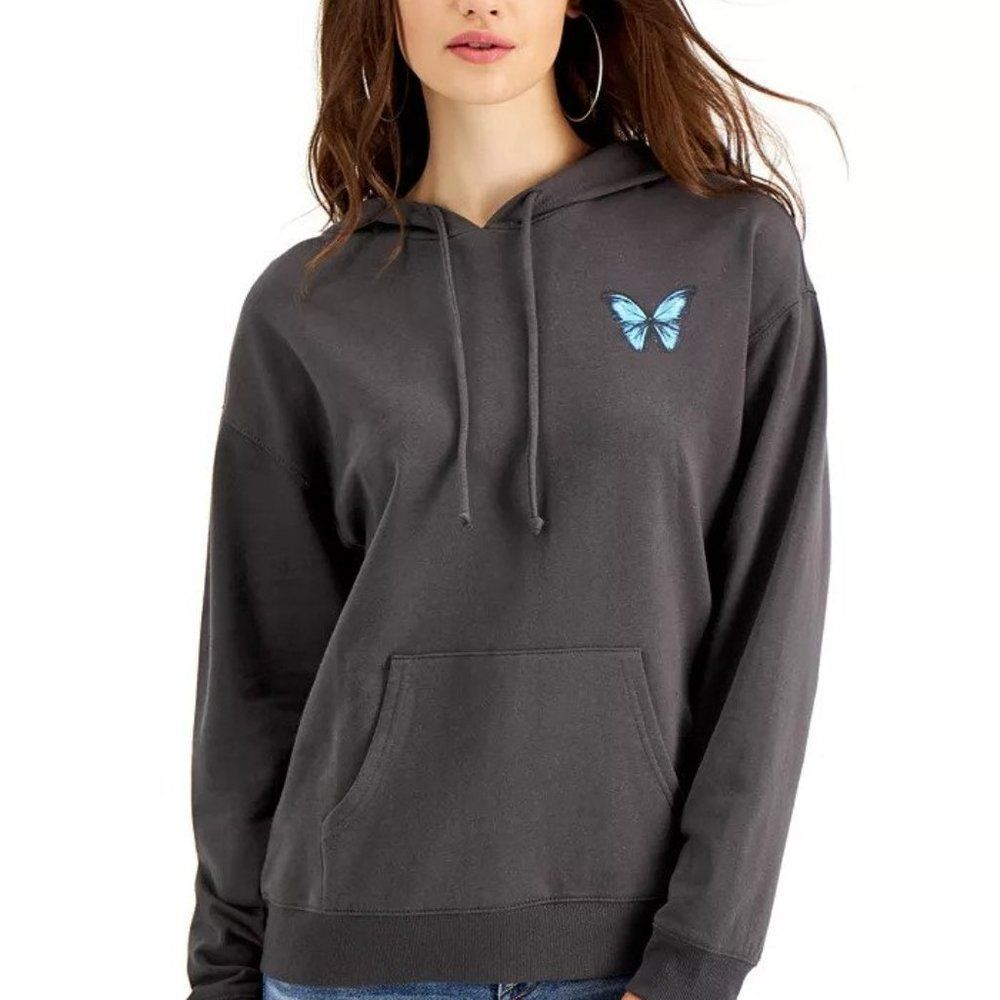 Rebellious One Juniors' Long-Sleeve Thankful Back Graphic Hooded Sweatshirt